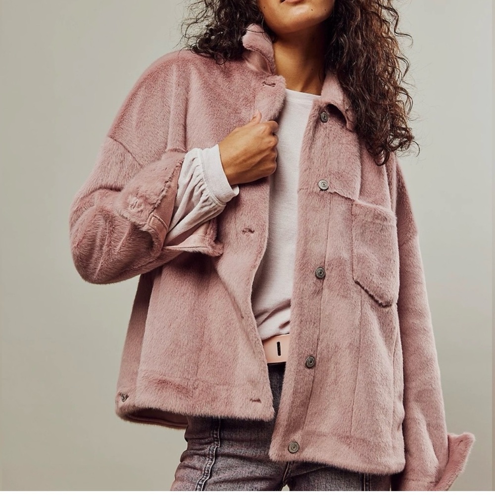 We The Free Dusty Pink Teddy Shacket